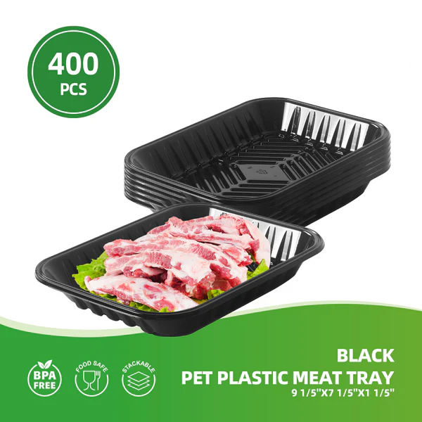 Black PET Plastic Meat Tray PMTB-4D 400pcs