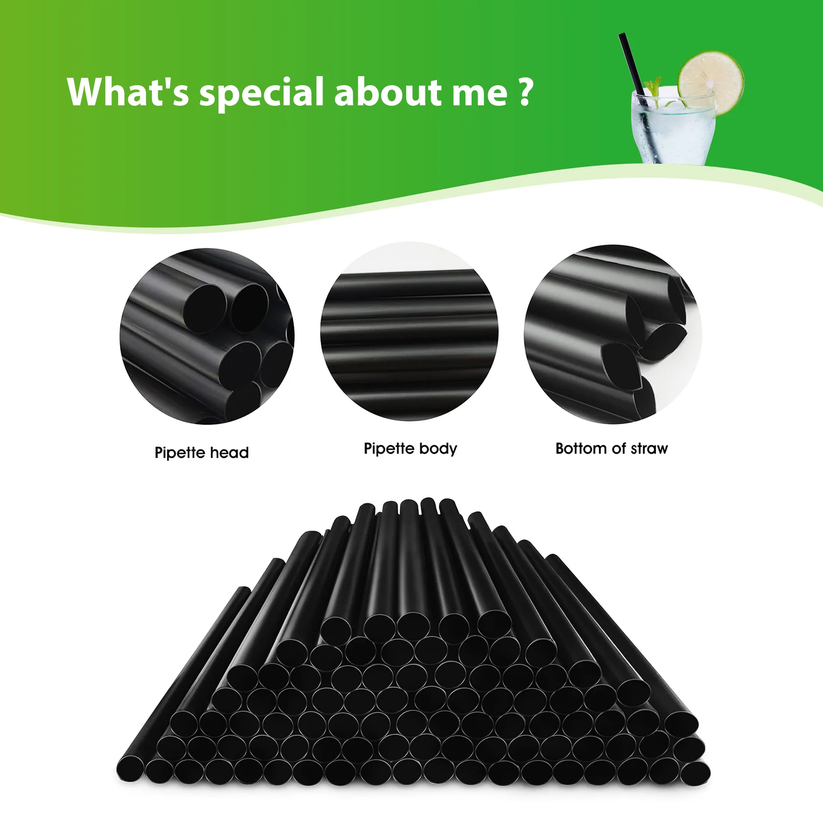 8" PLASTIC BOBA STRAWS BLACK 12*203MM FILM WRAPPED 2400/Case