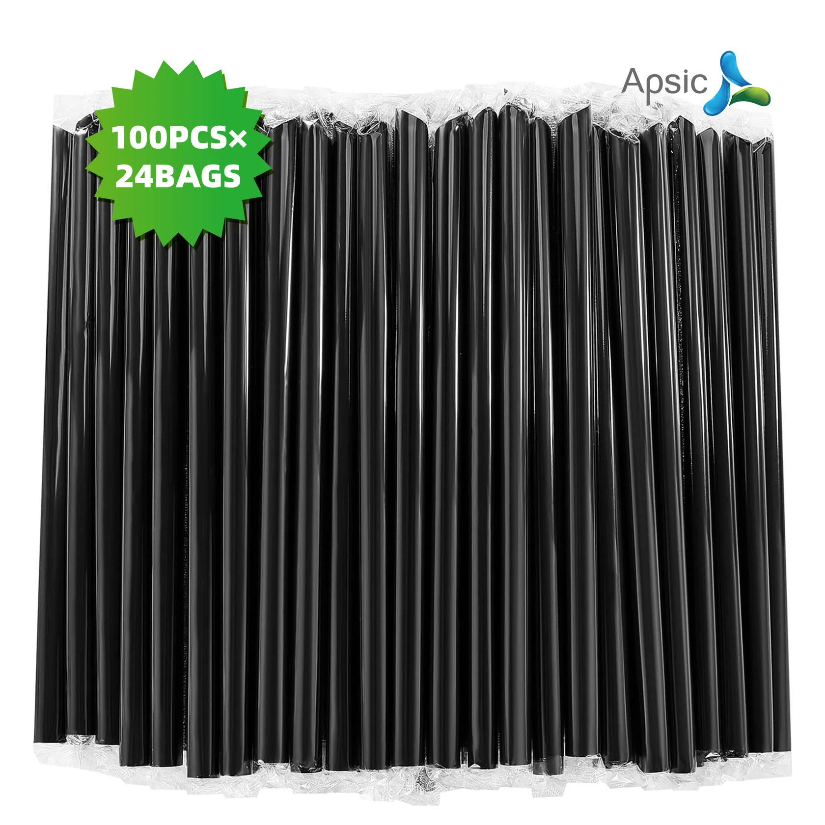 8" PLASTIC BOBA STRAWS BLACK 12*203MM FILM WRAPPED 2400/Case