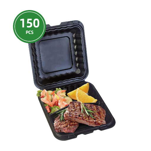 8"×8" THREE COMPARTMENT HINGED CONTAINER BLACK