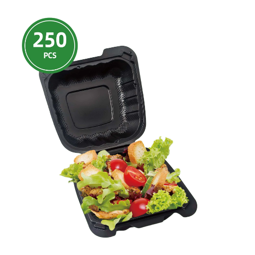  6"×6" ONE COMPARTMENT HINGED CONTAINER BLACK 250/Case