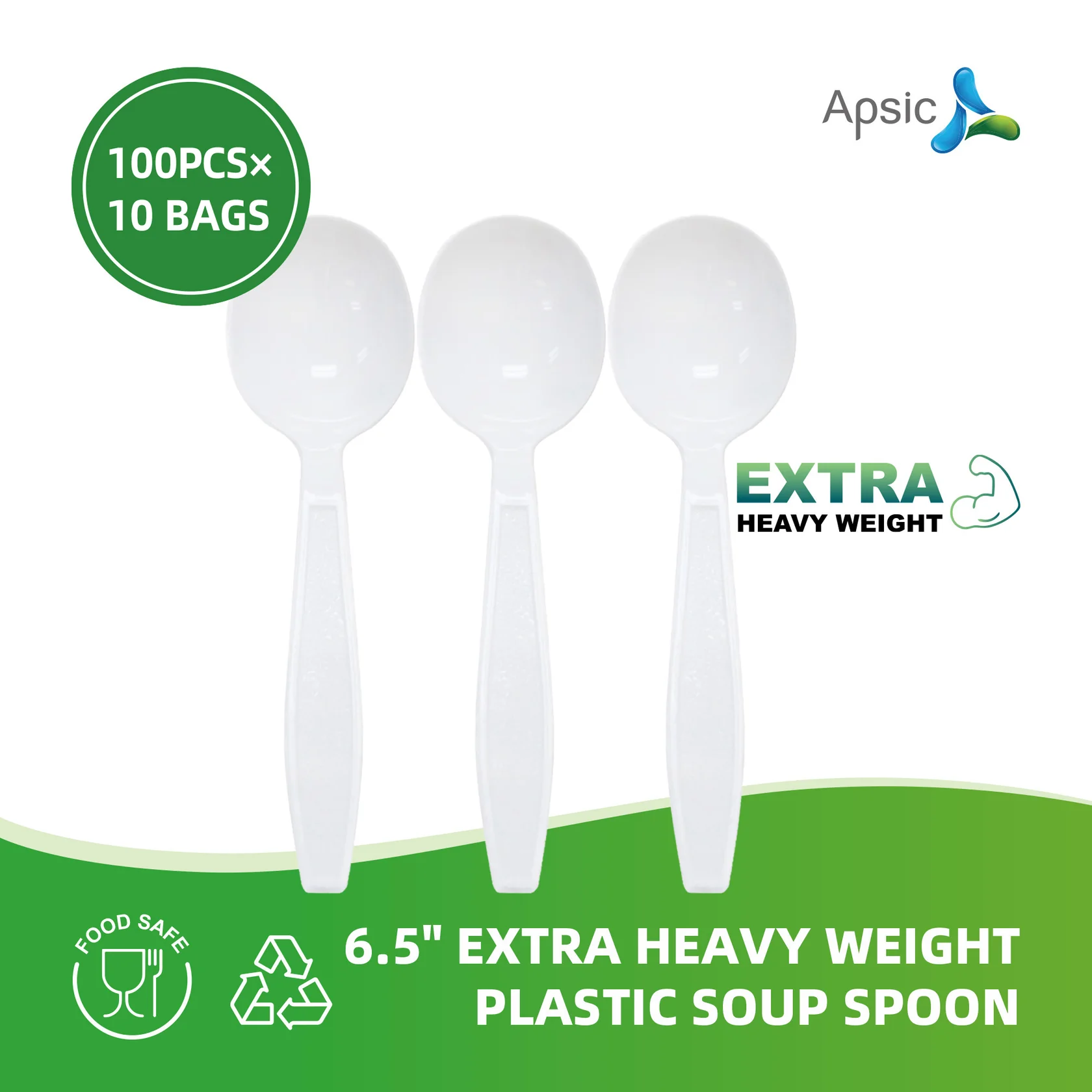 6.5" WHITE EXTRA HEAVY WEIGHT PLASTIC SOUP SPOON 100/ bags, 10bags/Carton