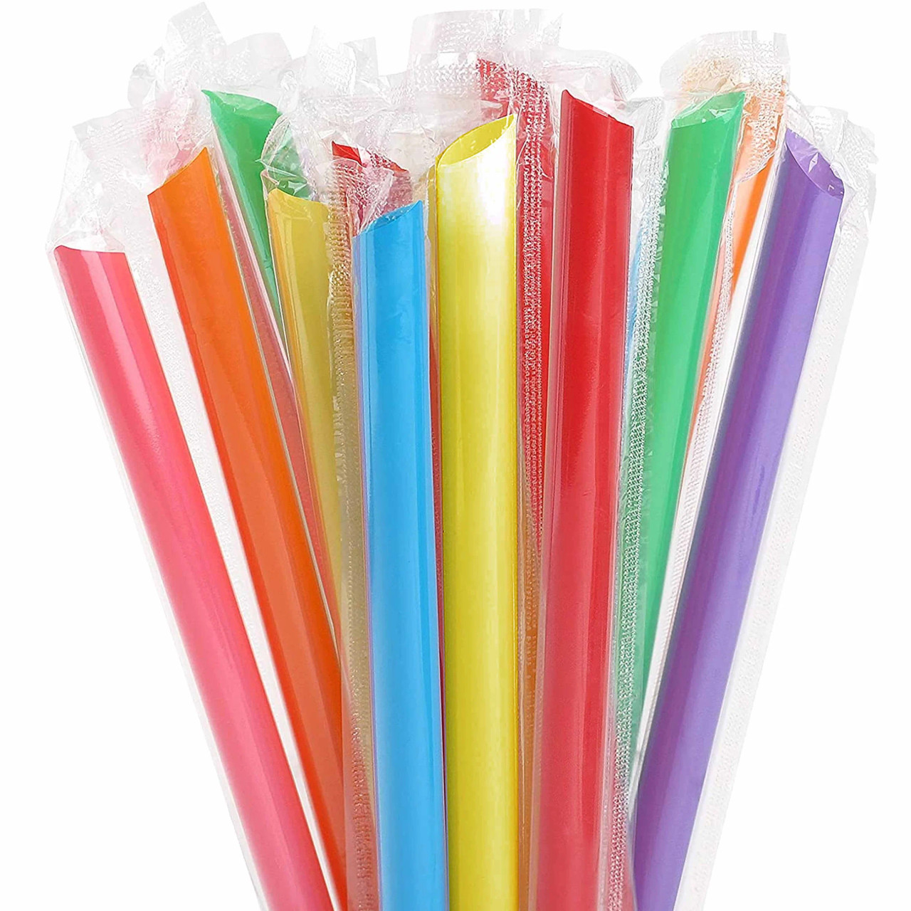 9" PLASTC ASSORTED COLOR BOBA STRAWS FILM WRAPPED 2400/Case