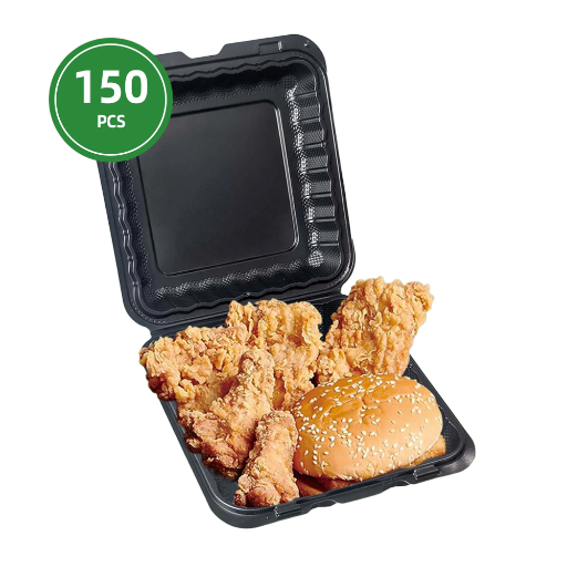 9"×9" ONE COMPARTMENT HINGED CONTAINER BLACK 150/Case