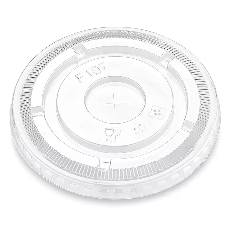 Clear PET Slotted Flat 107mm Lids, 32oz, 500/Case