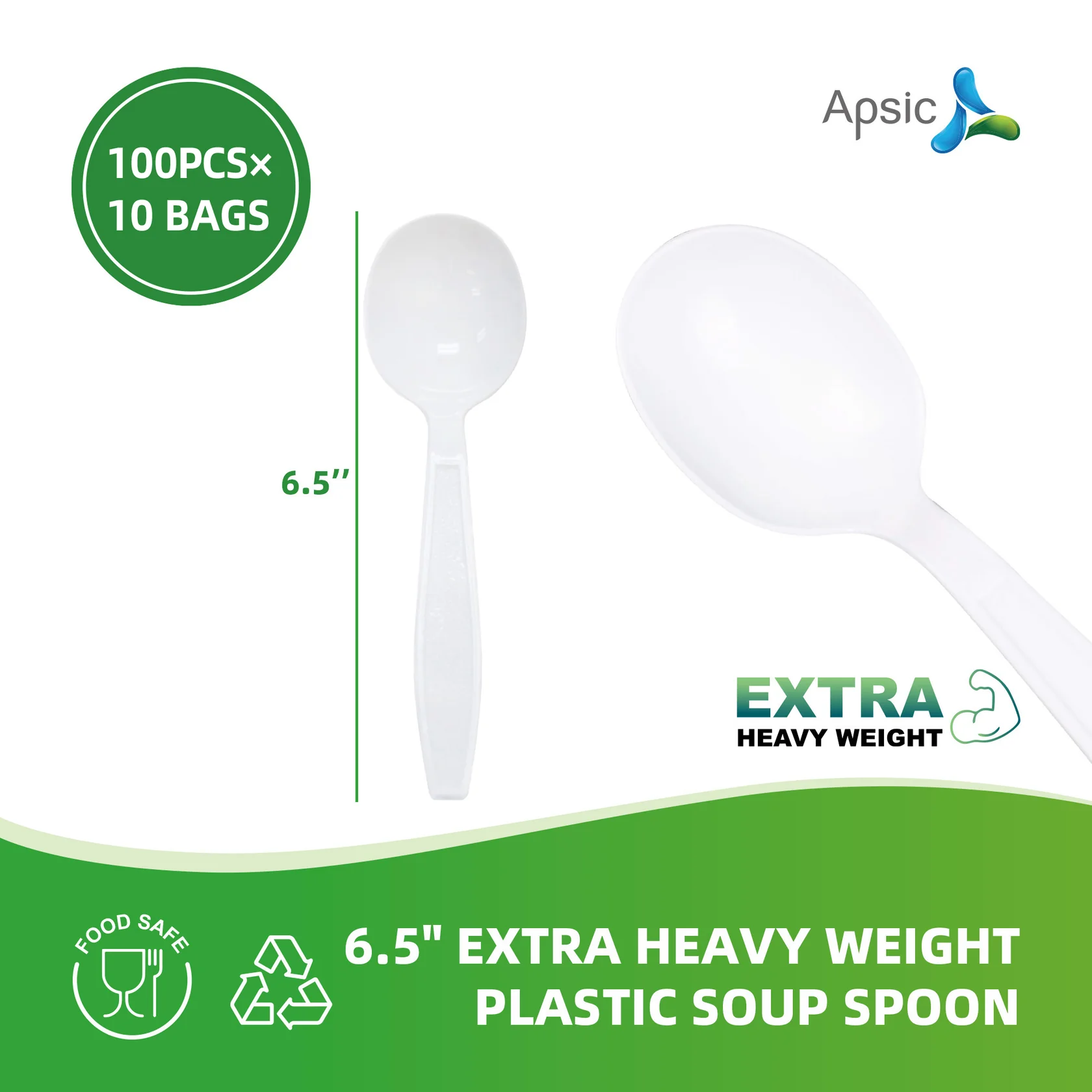 6.5" WHITE EXTRA HEAVY WEIGHT PLASTIC SOUP SPOON 100/ bags, 10bags/Carton