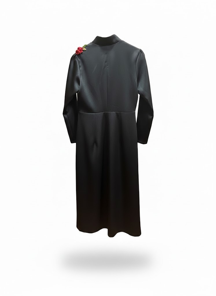 Happier Heritage: Hand-Embroidered Silk Coat with 3D Ribbon Florals(DARK)