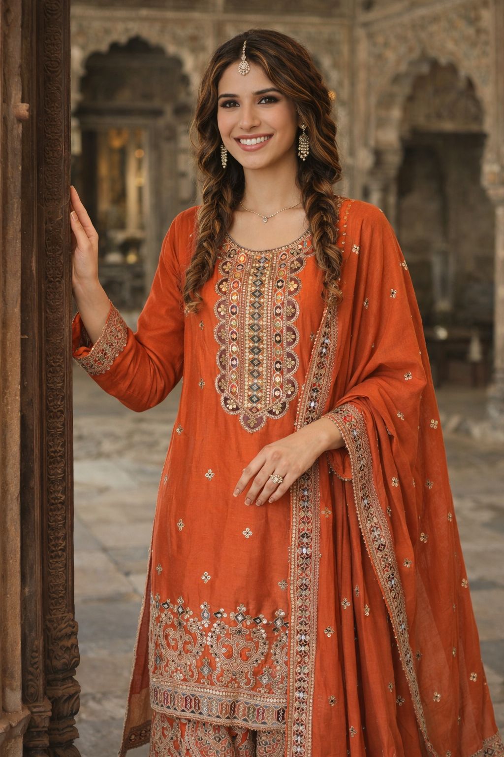 3-Piece Elegant Embroidered Crêpe Suit