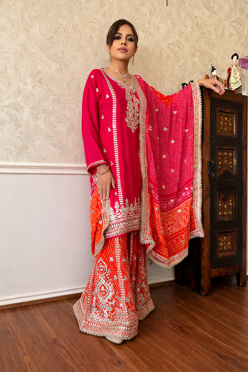 3 Piece Pure Crêpe Chunri Print Set