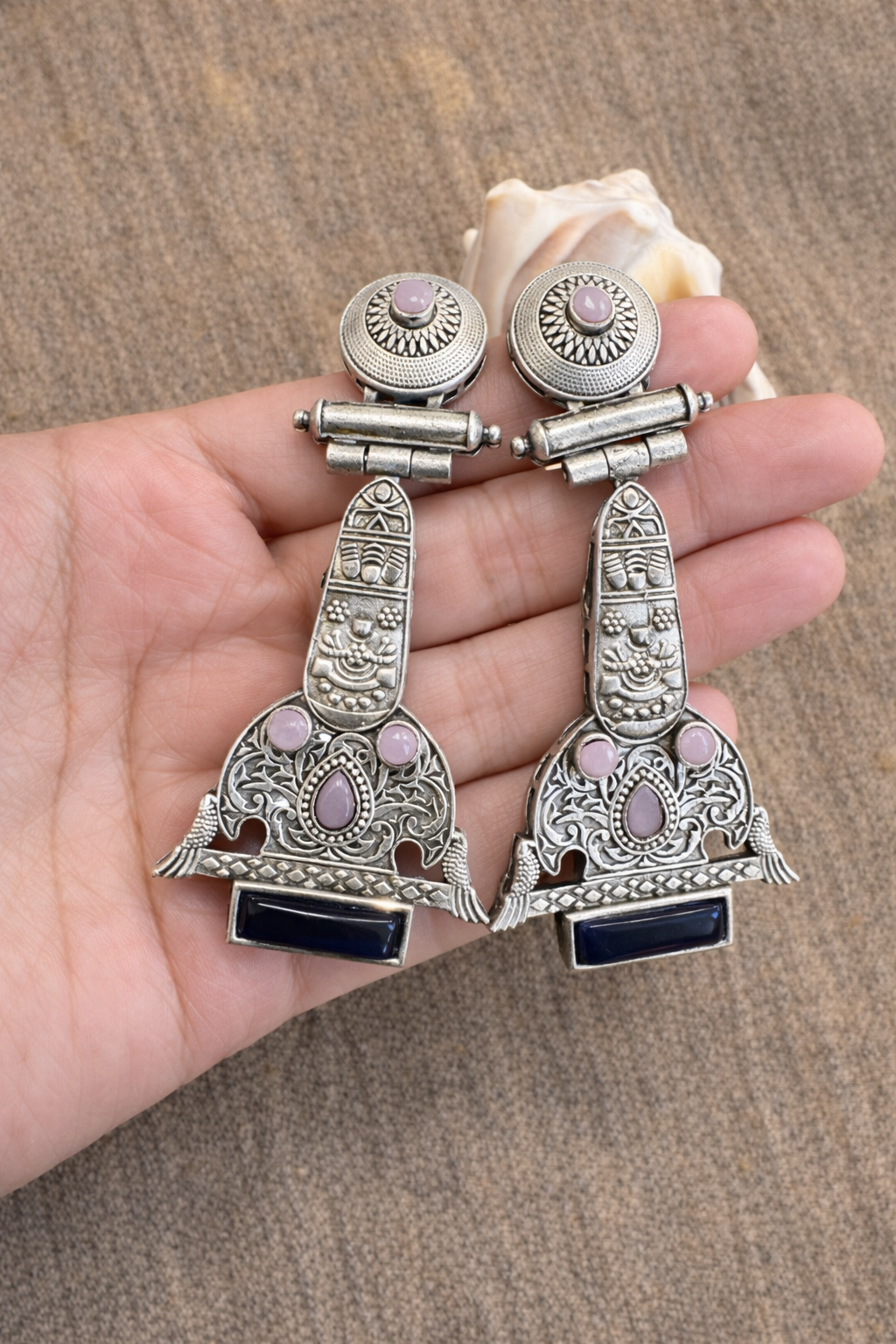 Oxidized Silver Statement Earrings 