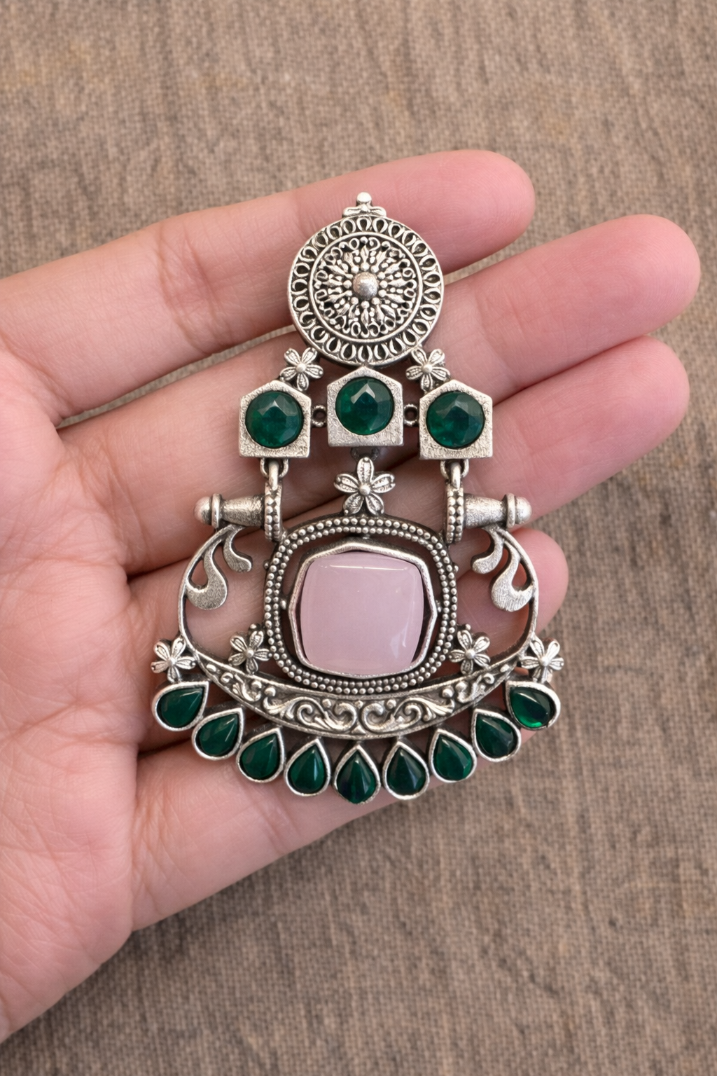 Oxidized Silver Statement Earrings with Pearls