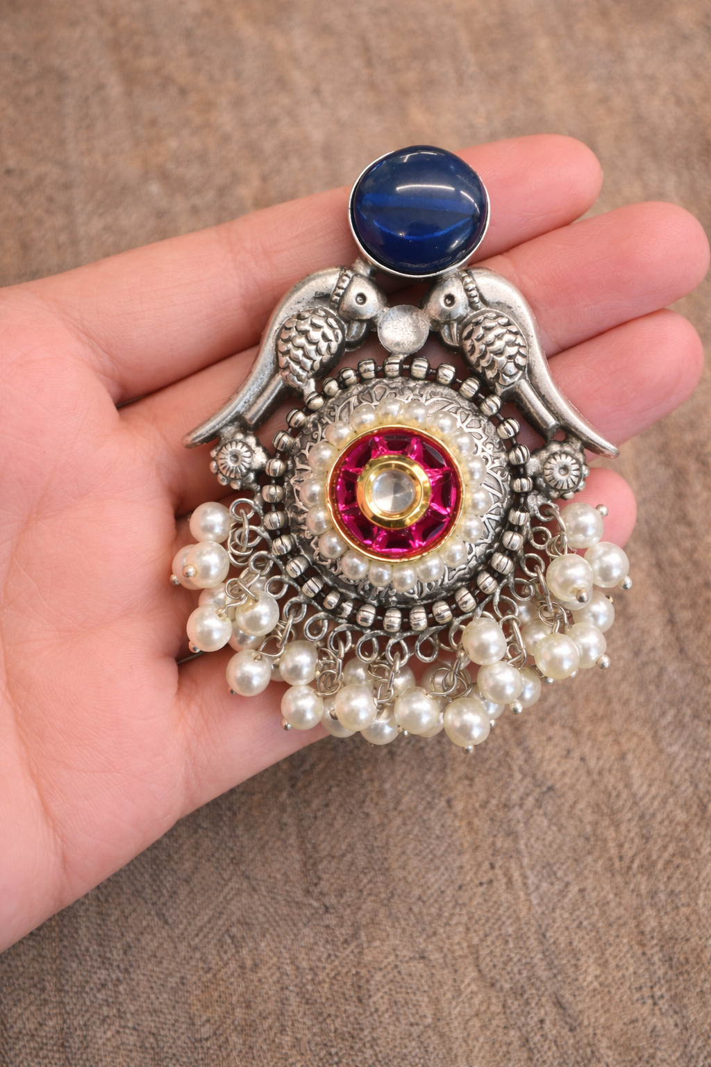 Oxidized Silver Statement Earrings with Pearls