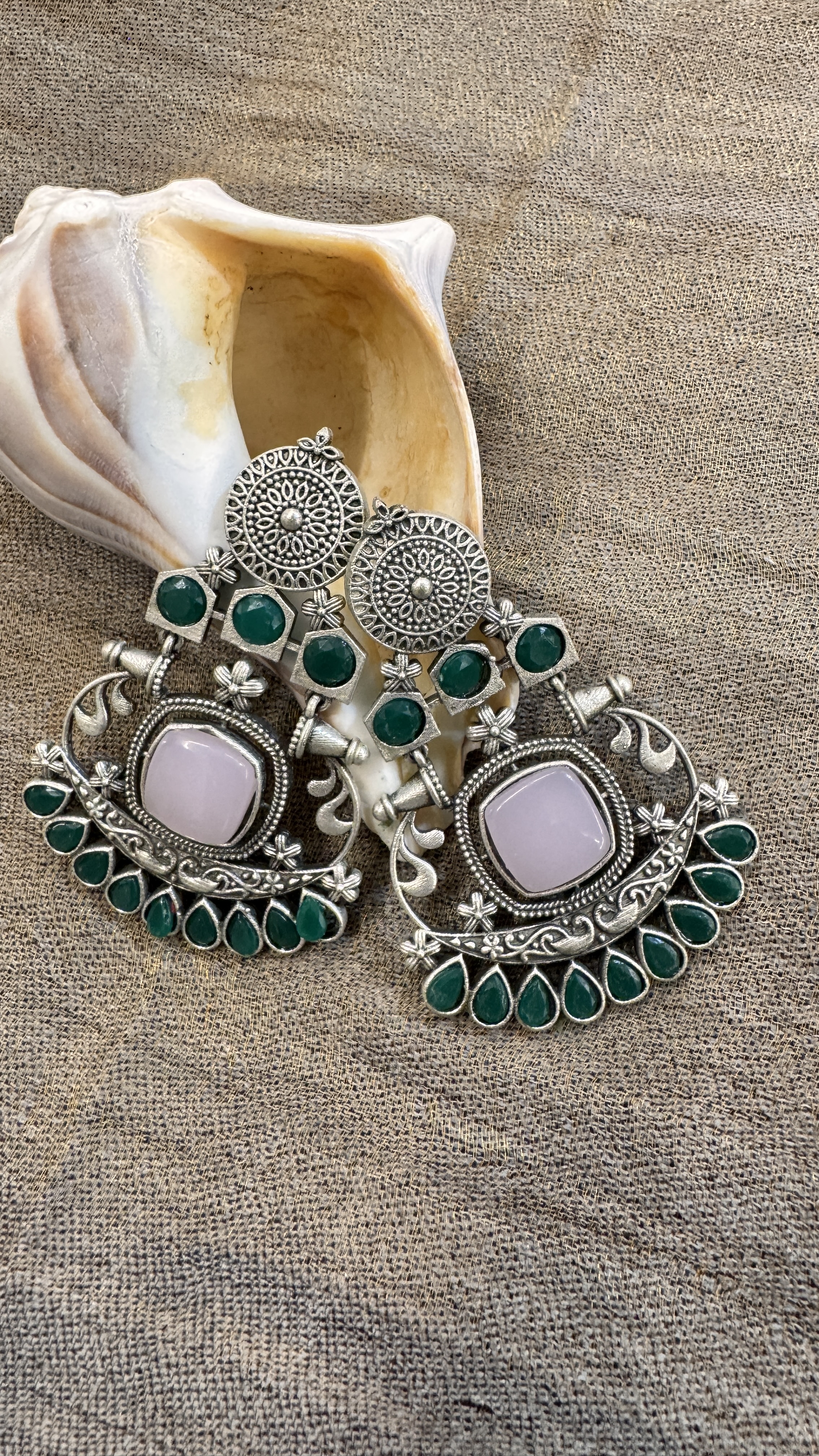 Oxidized Silver Statement Earrings with Pearls
