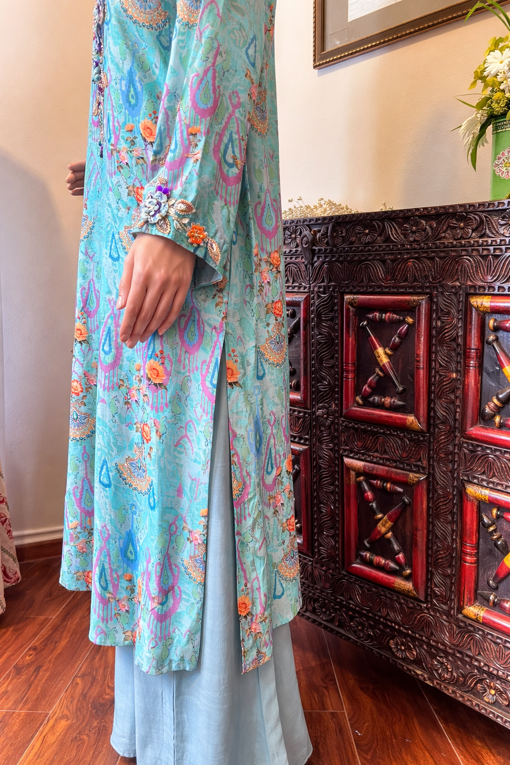 3-Piece Ensemble Korean Raw Silk Printed Suit