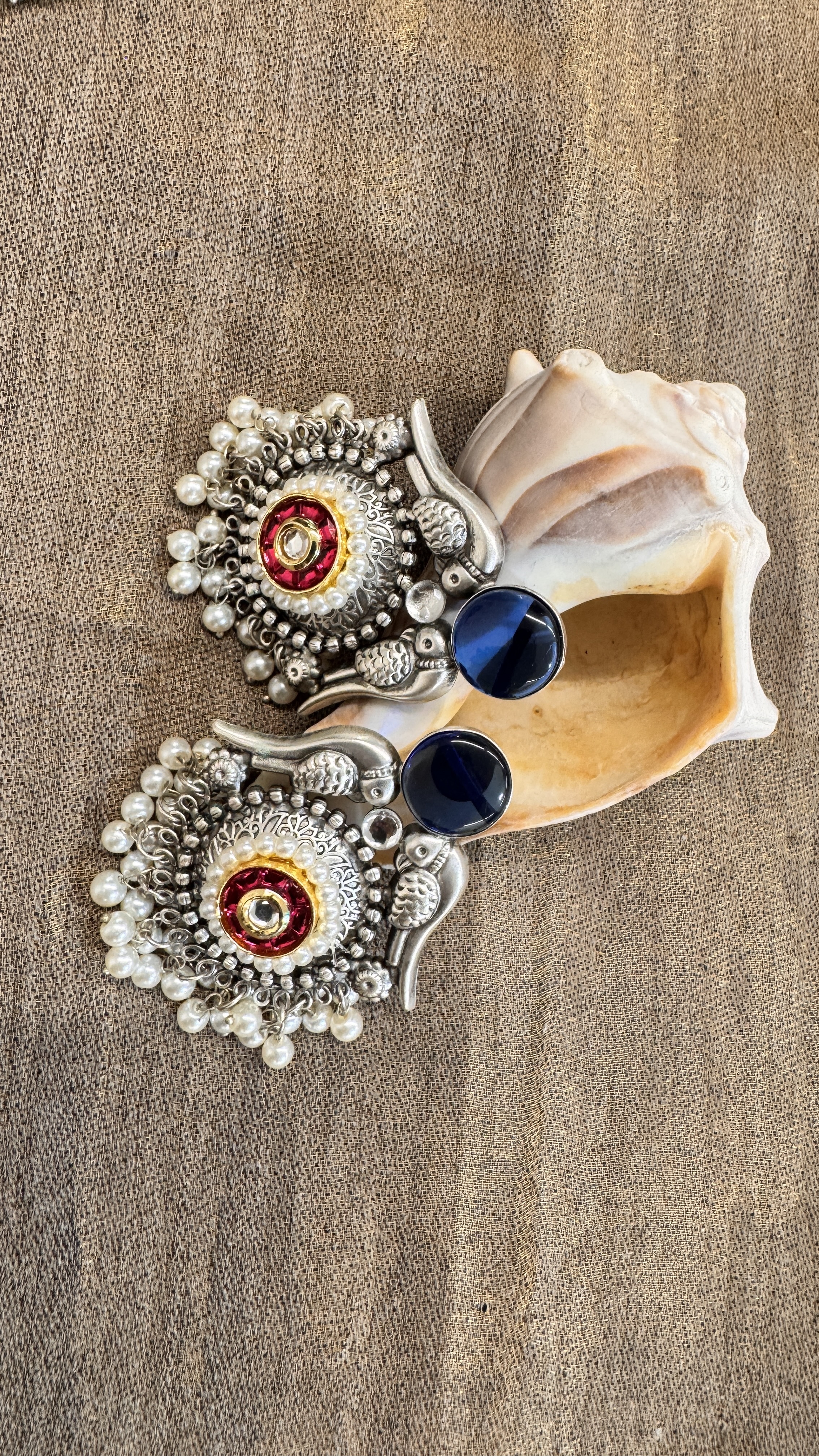 Oxidized Silver Statement Earrings with Pearls