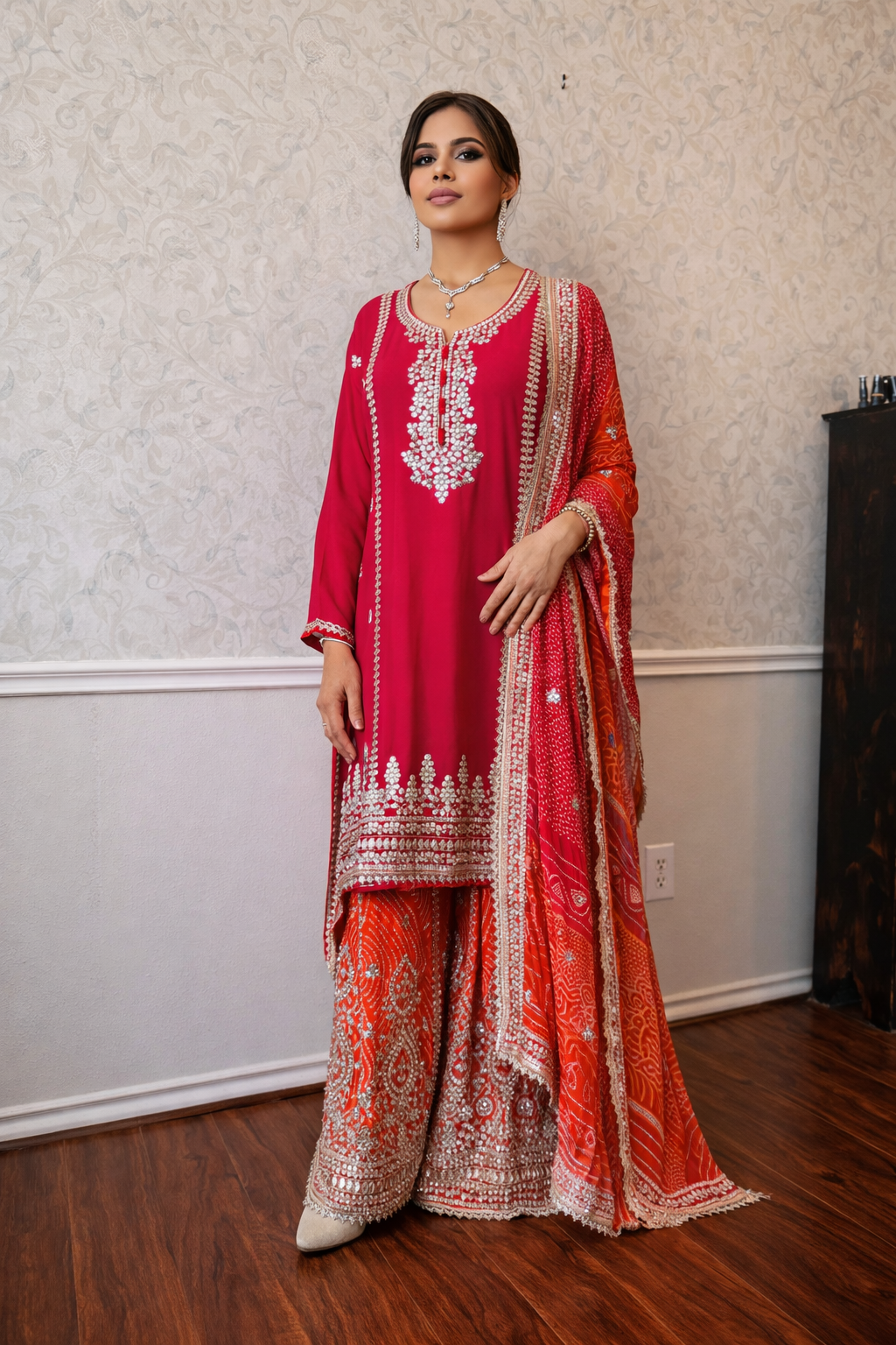 3 Piece Pure Crêpe Chunri Print Set