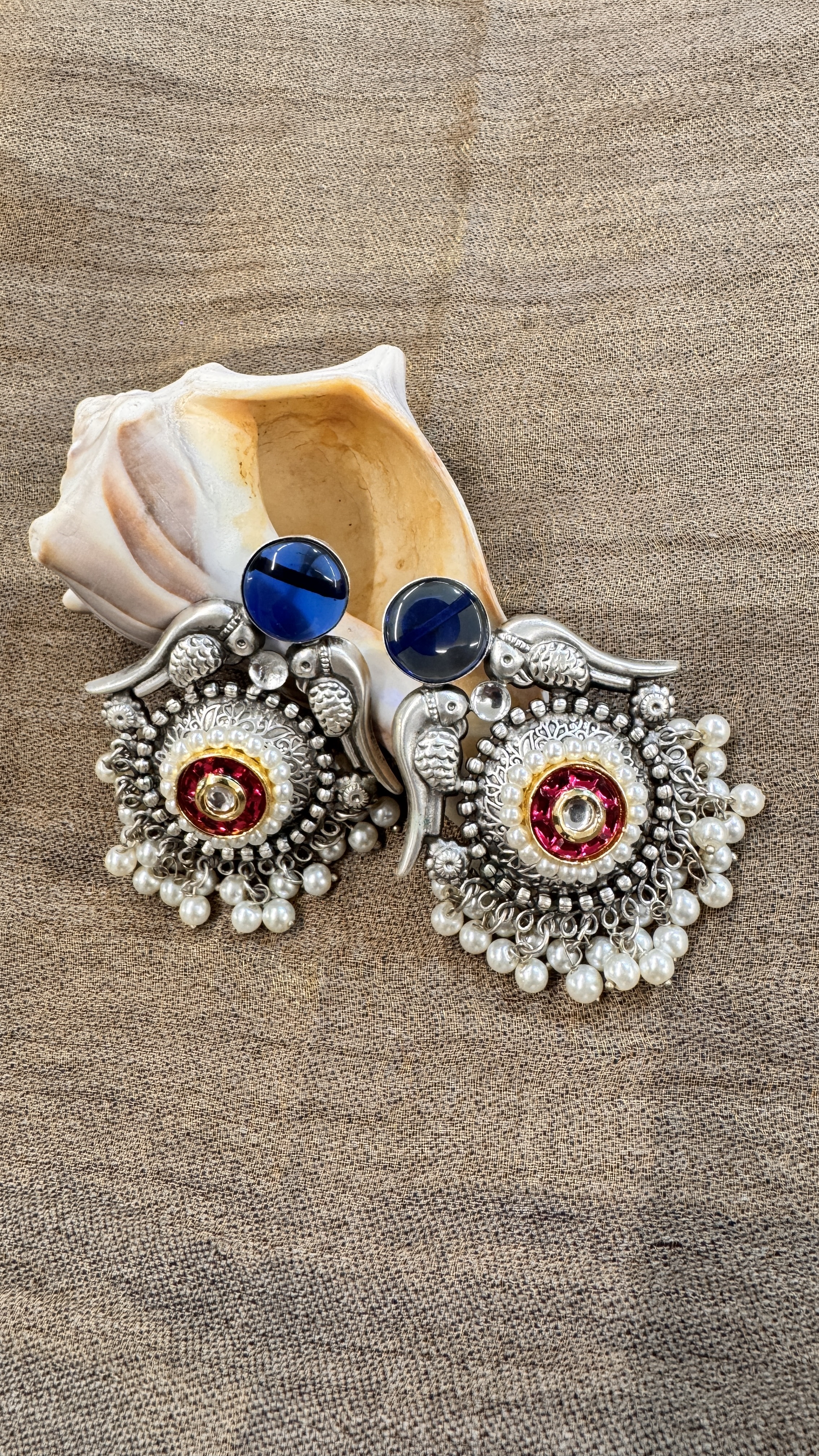 Oxidized Silver Statement Earrings with Pearls