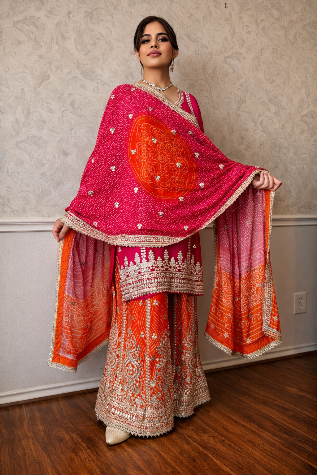 3 Piece Pure Crêpe Chunri Print Set