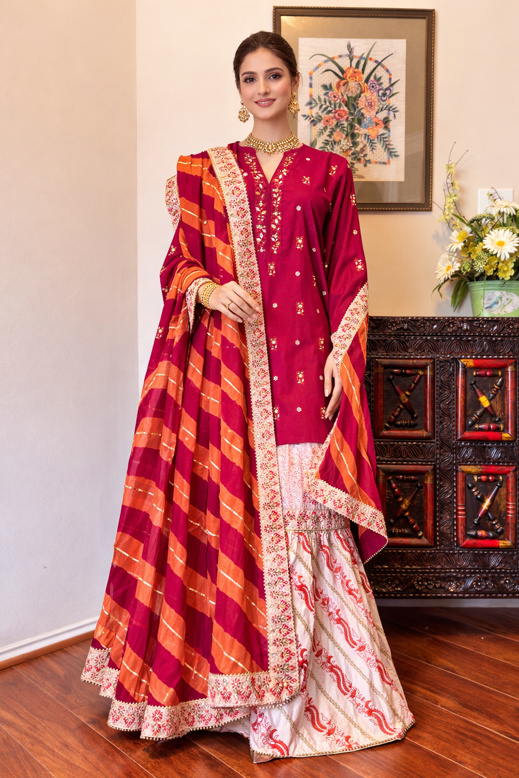 Handcrafted Raw Silk 3-Piece Gharara Set