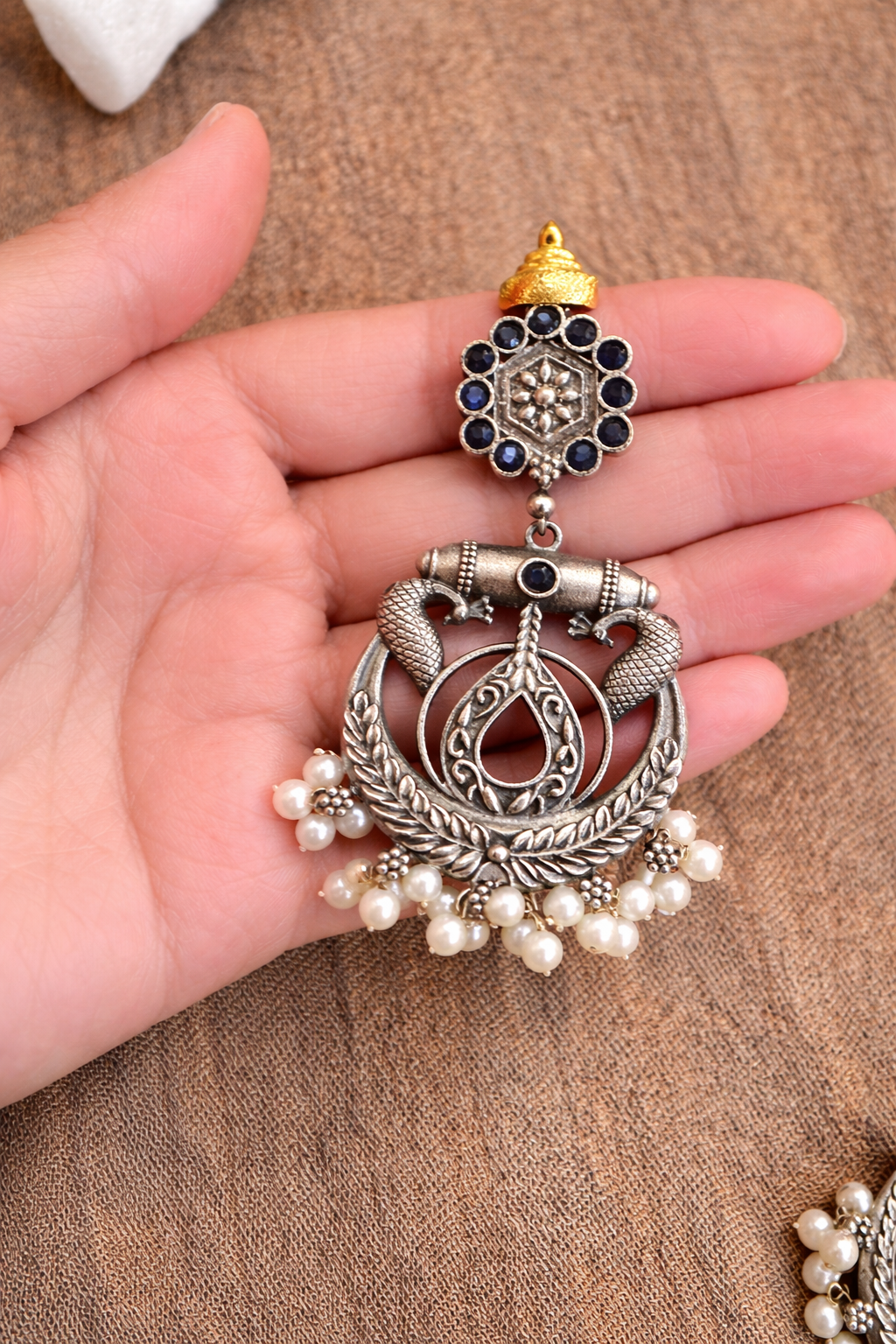 Oxidized Silver Statement Earrings 