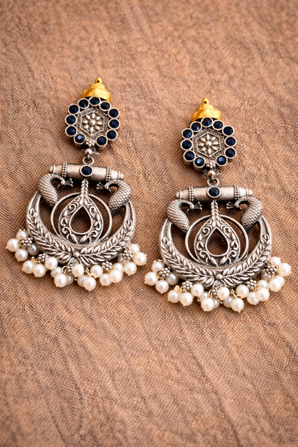 Oxidized Silver Statement Earrings 