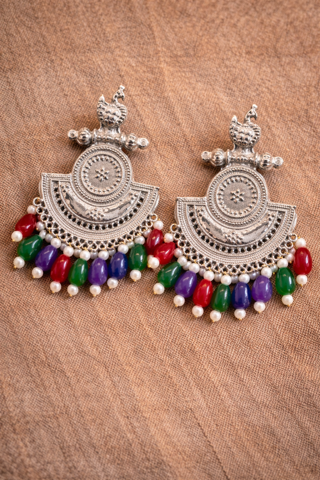 Oxidized Silver Multicolor Statement Earrings
