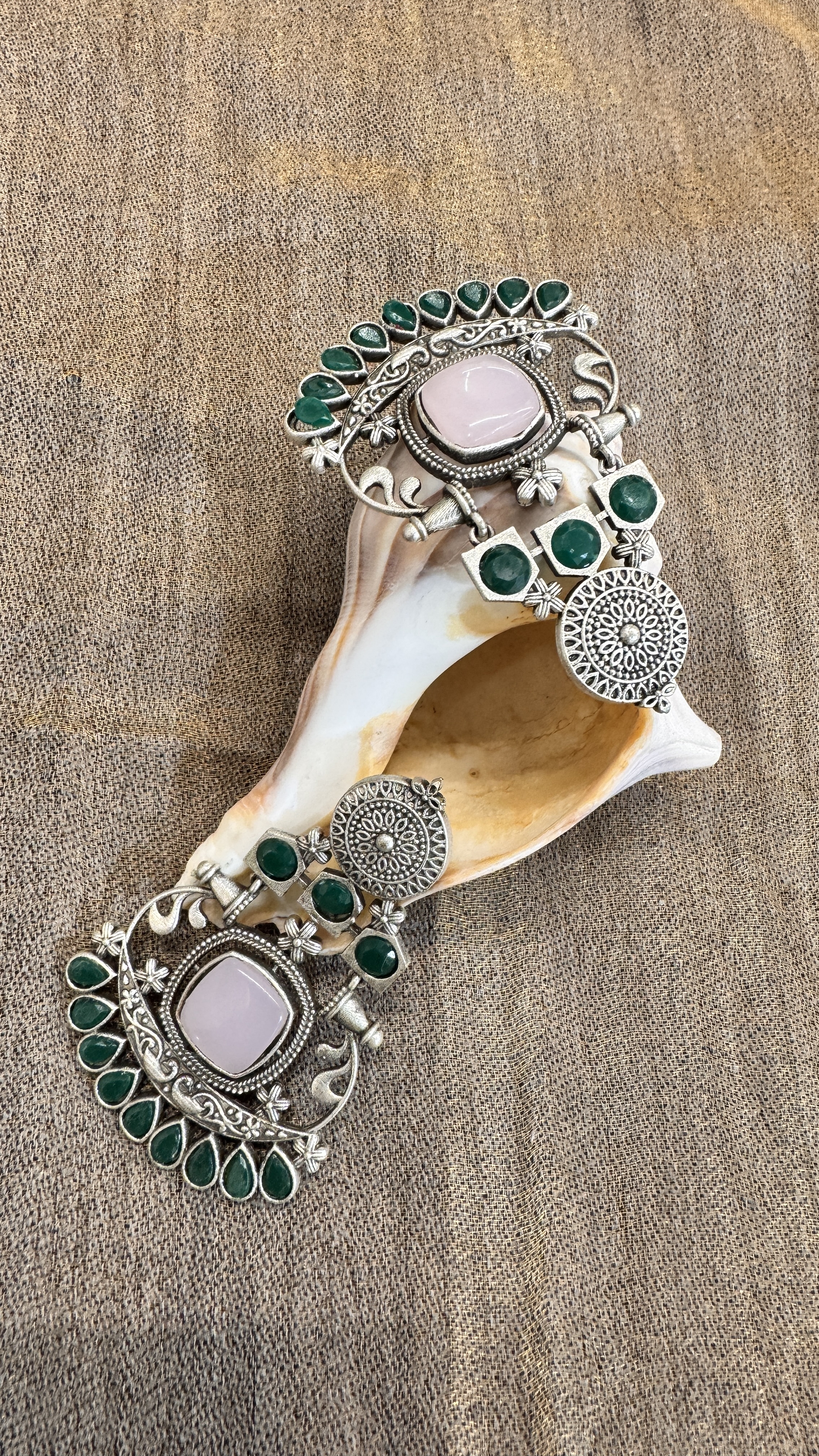 Oxidized Silver Statement Earrings with Pearls