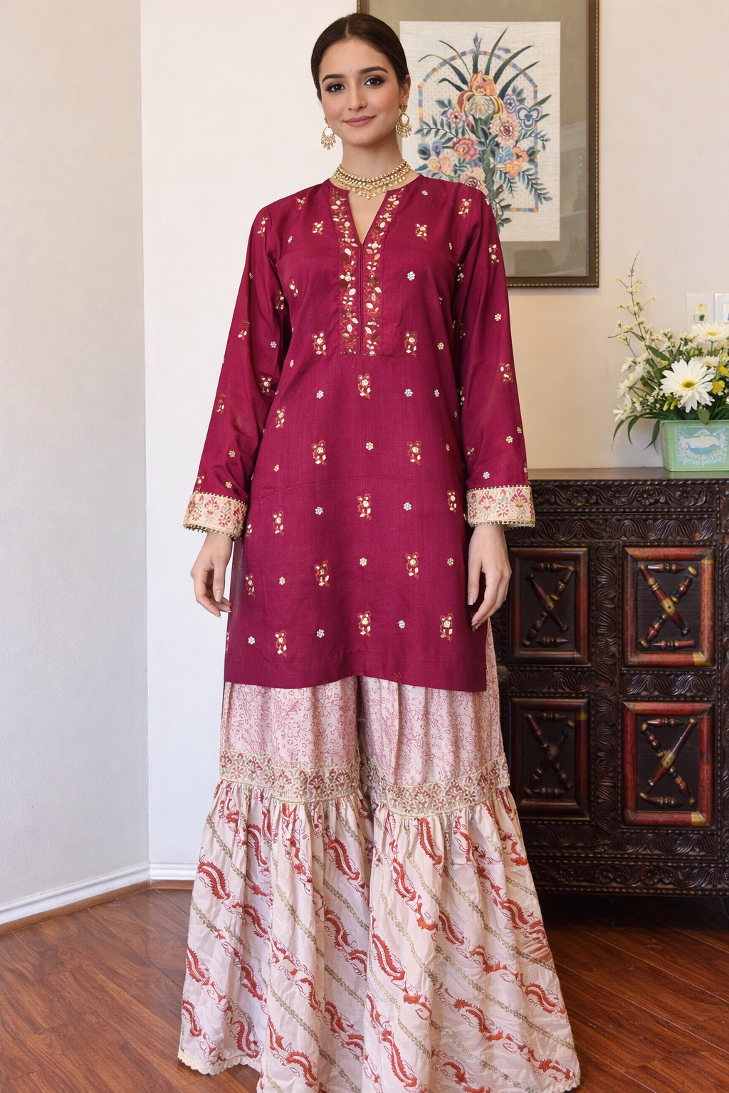 Handcrafted Raw Silk 3-Piece Gharara Set