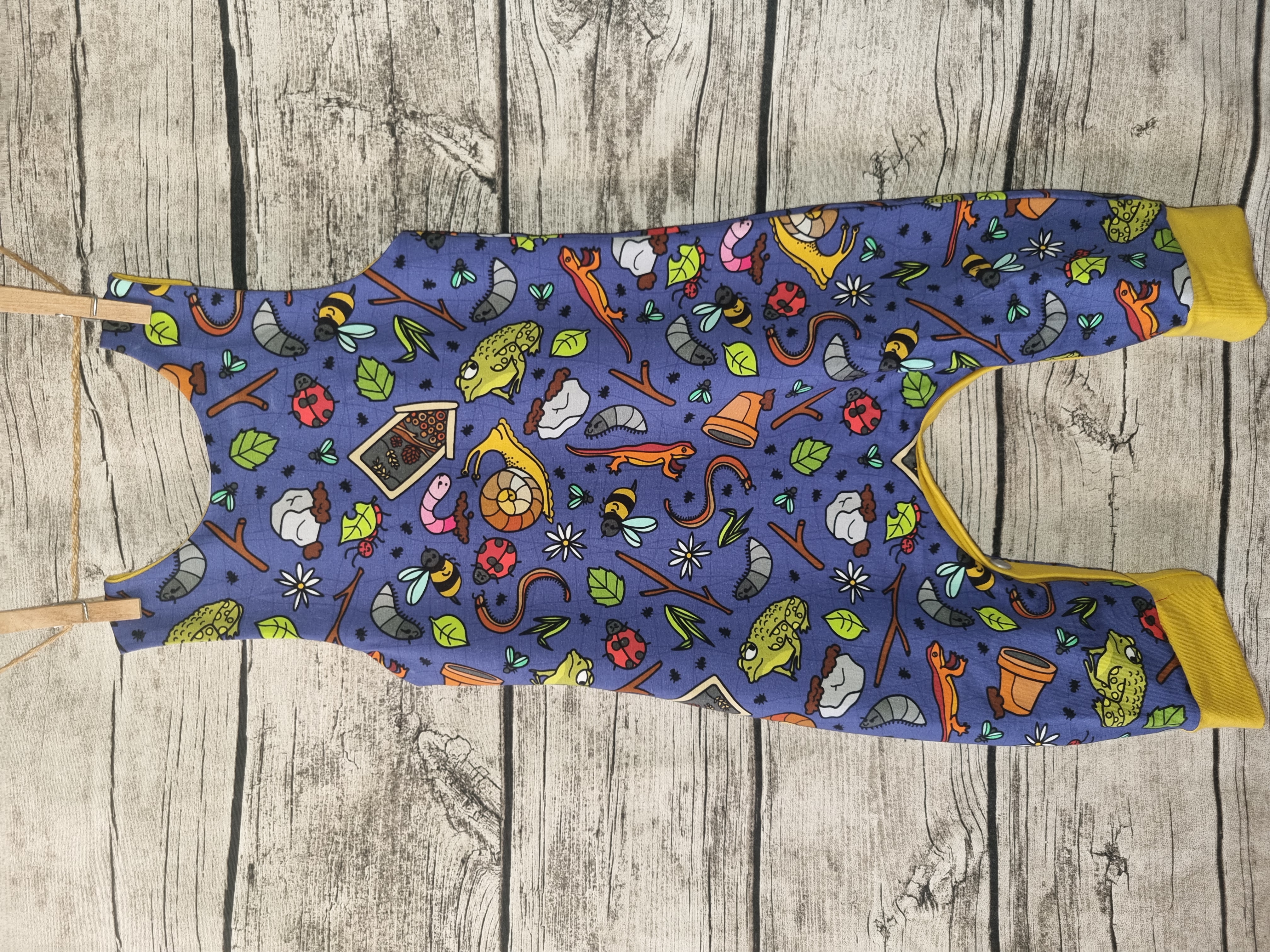 Colourful Frog Reptile and Insect Print Children's Romper Over alls