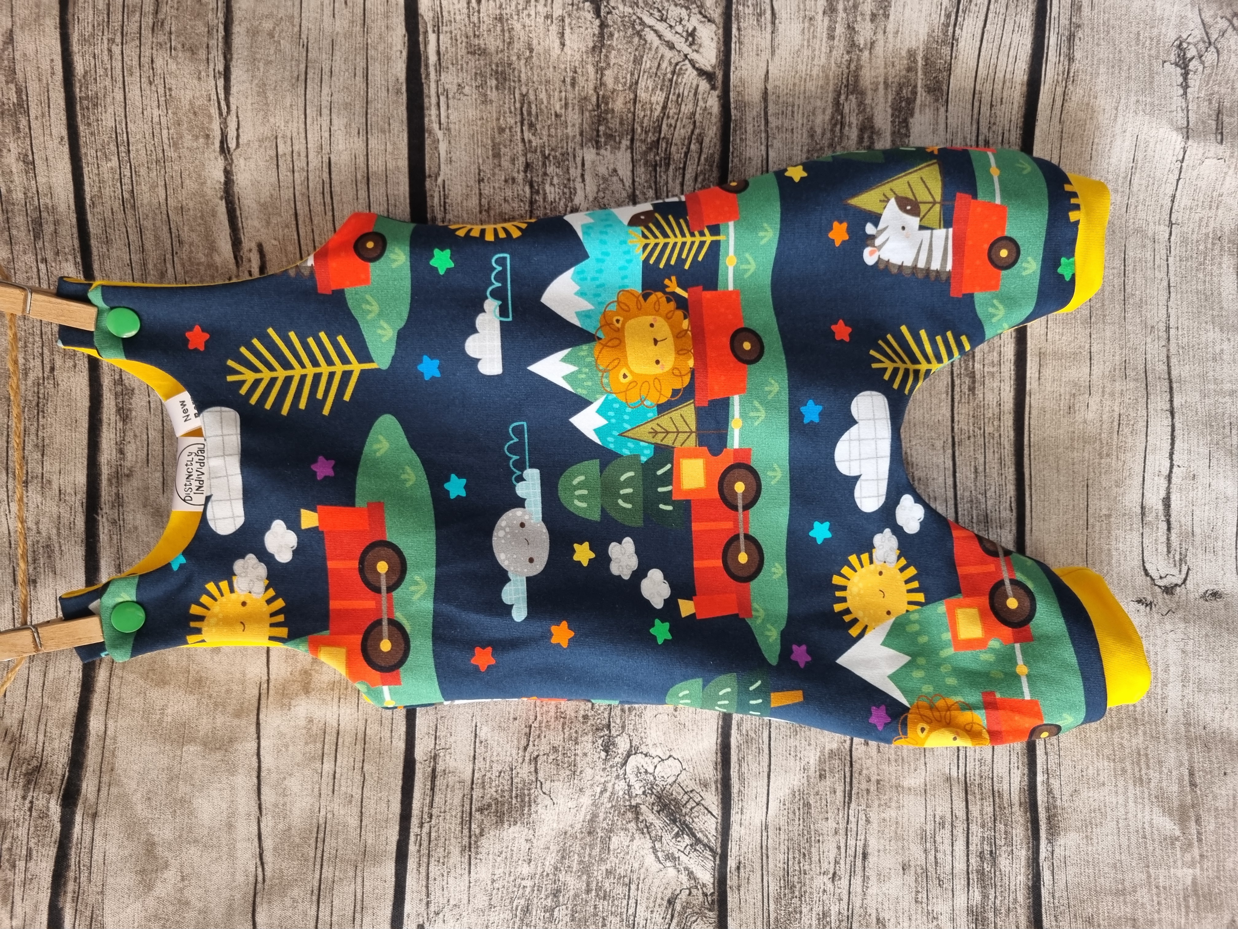 Safari train lion and zebra print romper