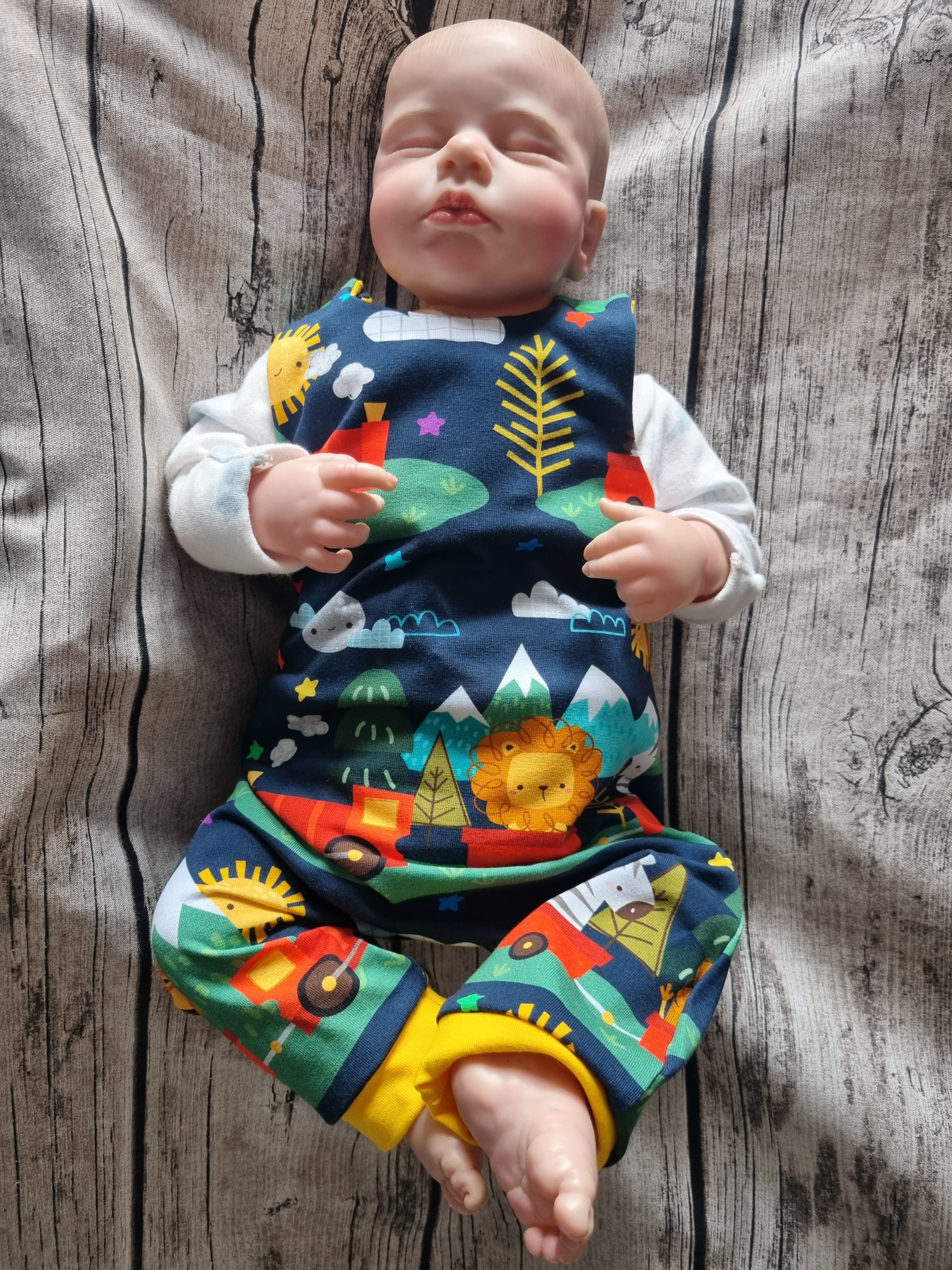 Safari train lion and zebra print romper