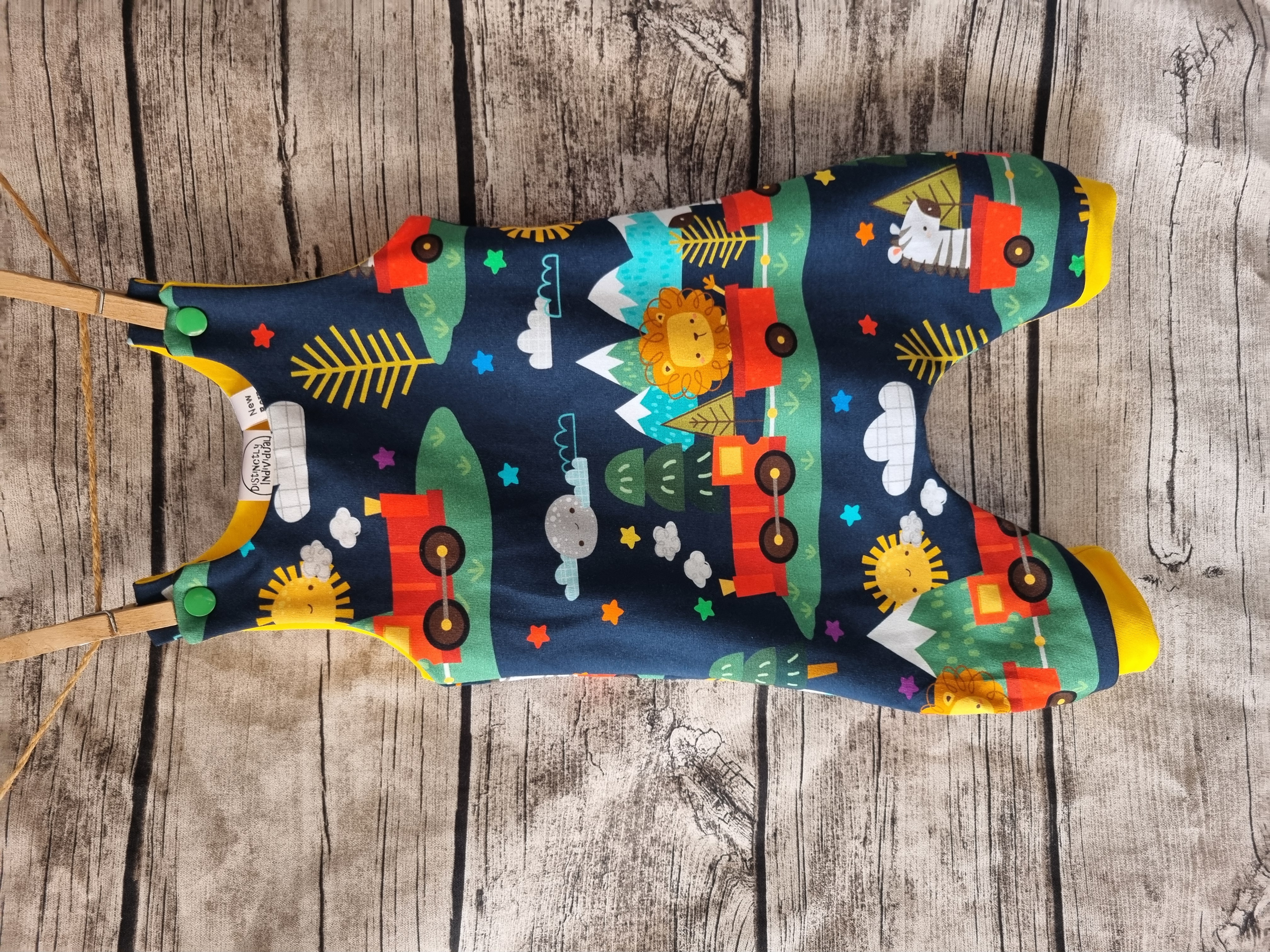 Safari train lion and zebra print romper