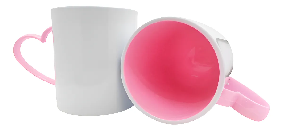 Caneca branca com alça em formato de coração/ colorio