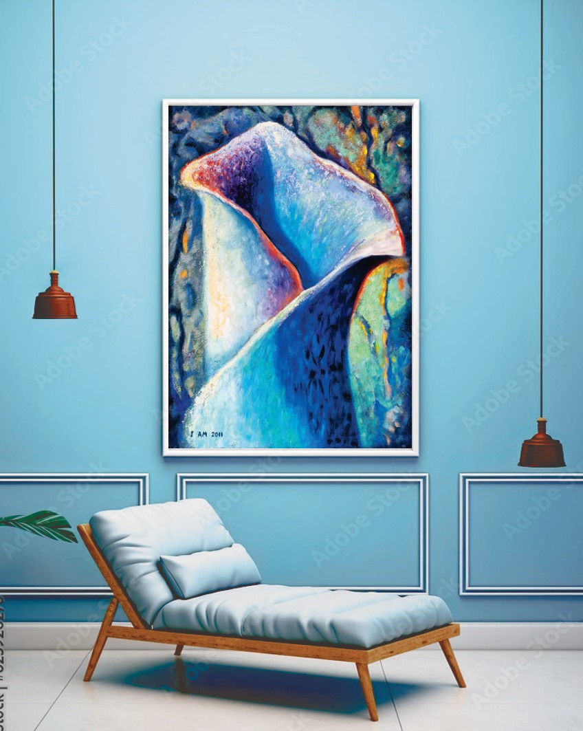 Blue Lily Ice Floral Landscape Acrylics on Canvas Painting 30"x40"