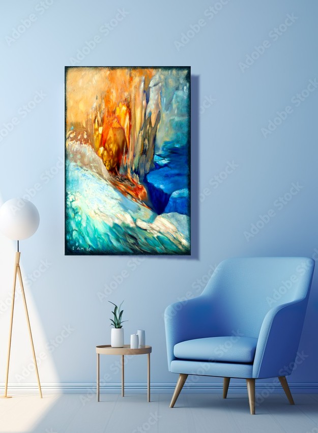 Ice & Fire Abstract Wall Art Oil  on Canvas Painting 24"x36"