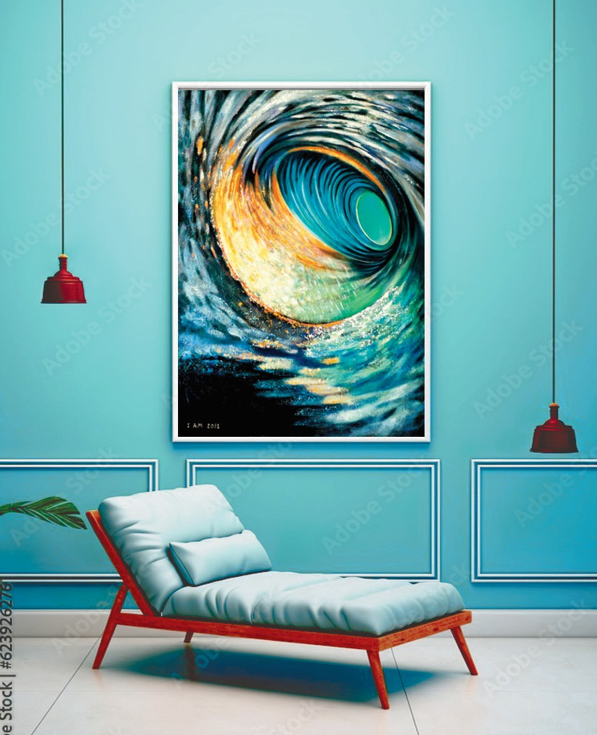 Abstract Ocean Wave Painting 30"x40" Acrylics on Canvas