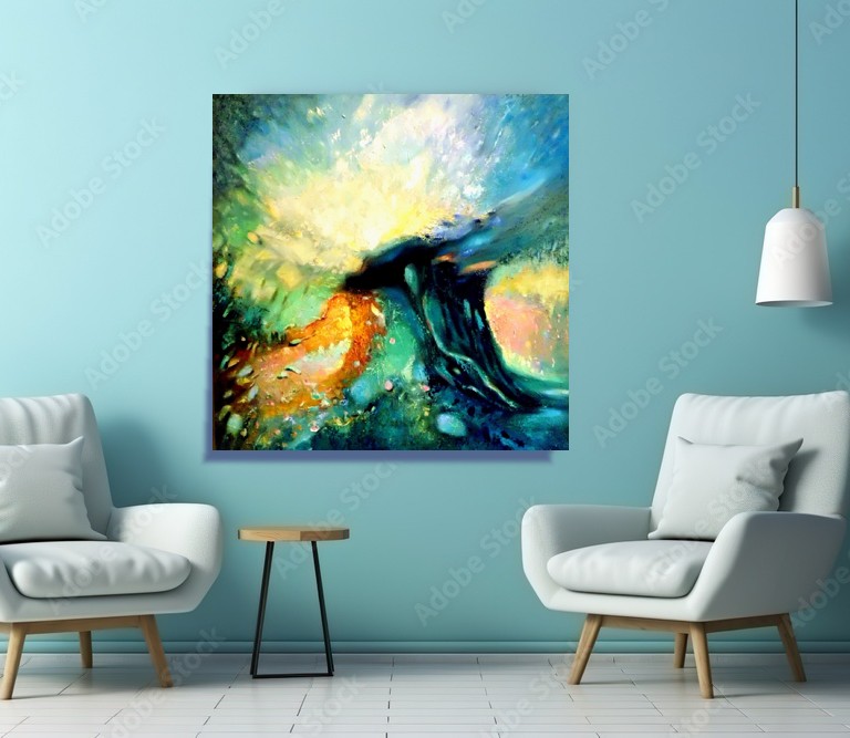 Blue Sunset Magical Tree Landscape Painting 36"x36"