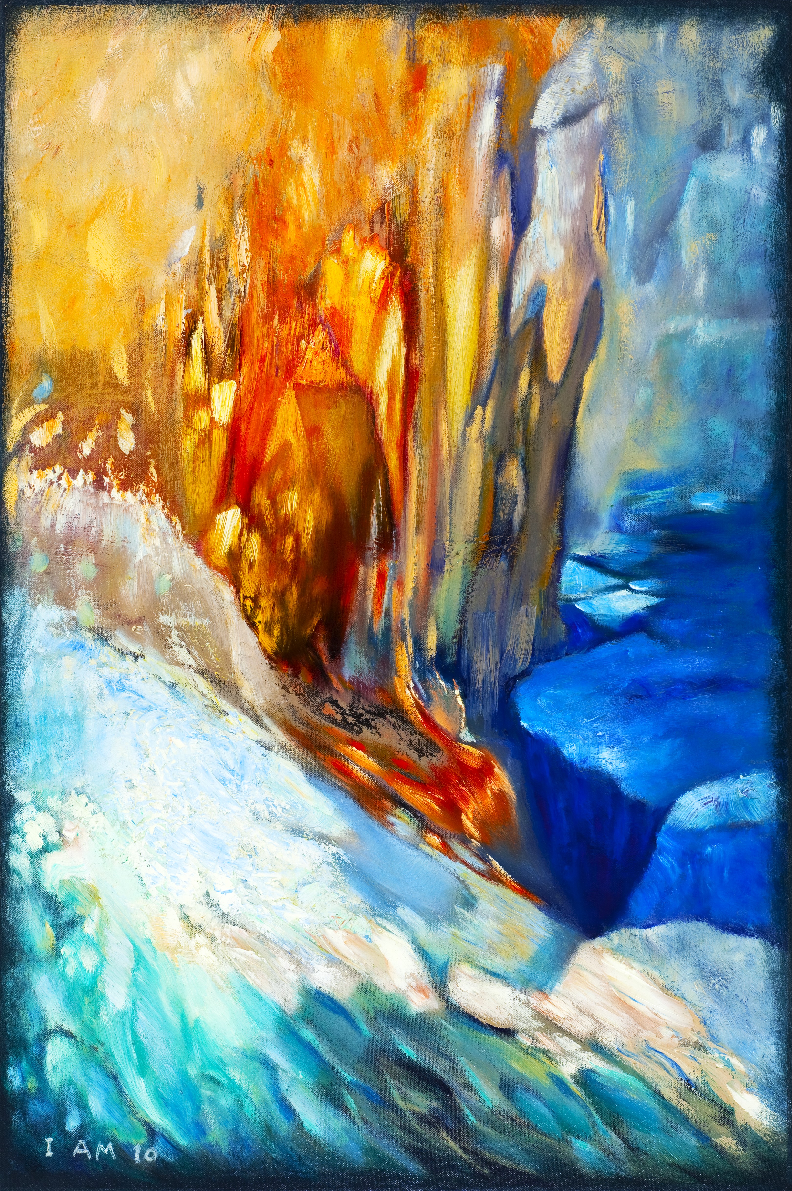 Ice & Fire Abstract Wall Art Oil  on Canvas Painting 24"x36"