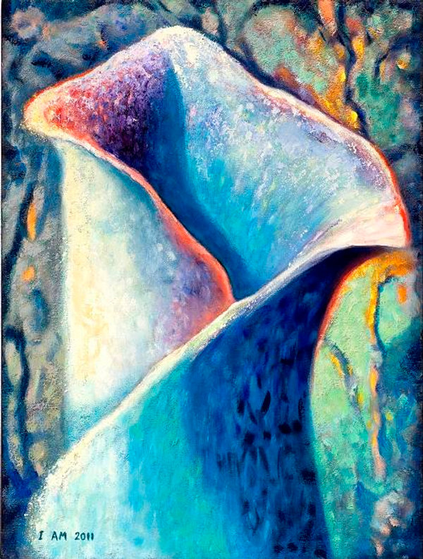 Blue Lily Ice Floral Landscape Acrylics on Canvas Painting 30"x40"