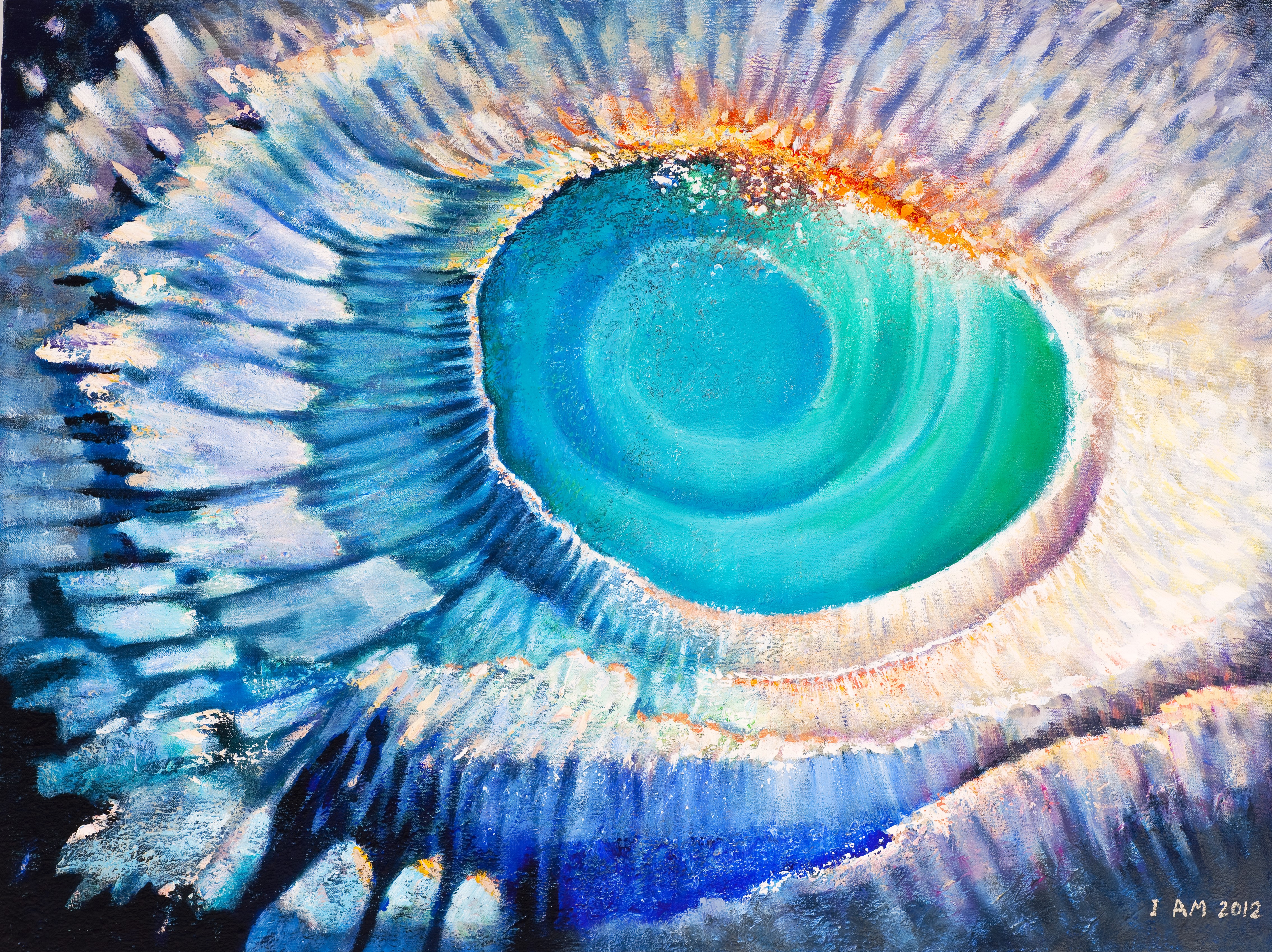 Sound Wave Abstract Ocean Eye Acrylics on Canvas 40"x30" Painting by Maya Britan