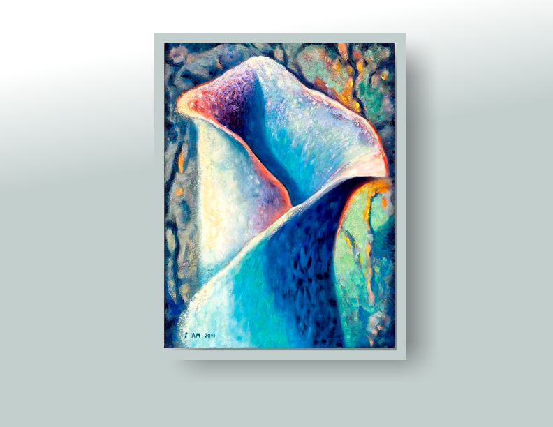 Blue Lily Ice Floral Landscape Acrylics on Canvas Painting 30"x40"