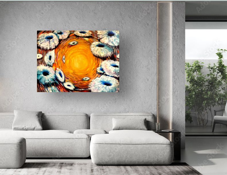 Snowflowers Surreal Space Floral Artwork 40"x30" 
