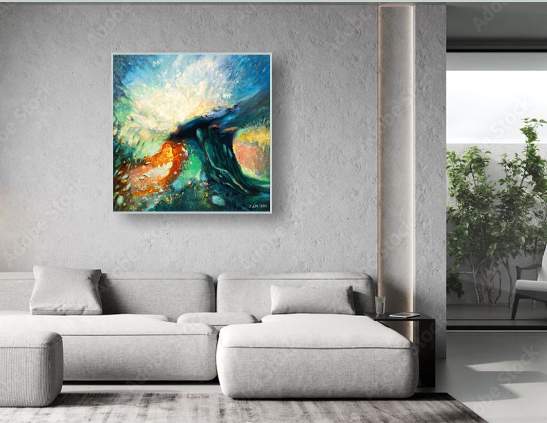 Blue Sunset Magical Tree Landscape Painting 36"x36"