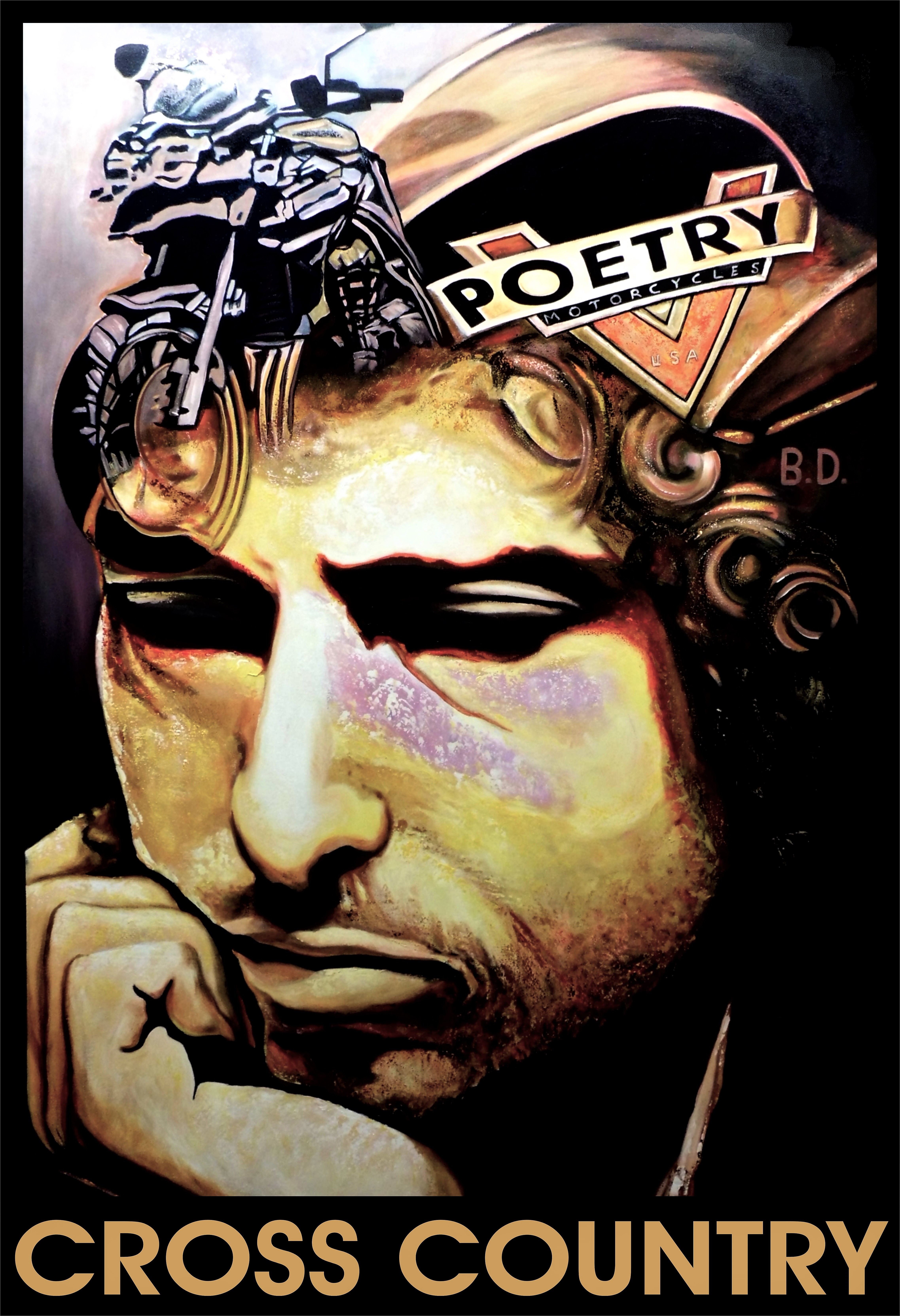 Bob Dylan Cross Country Motorcycle Poster Original Painting 4ft x 6ft