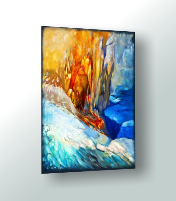 Ice & Fire Abstract Wall Art Oil  on Canvas Painting 24"x36"