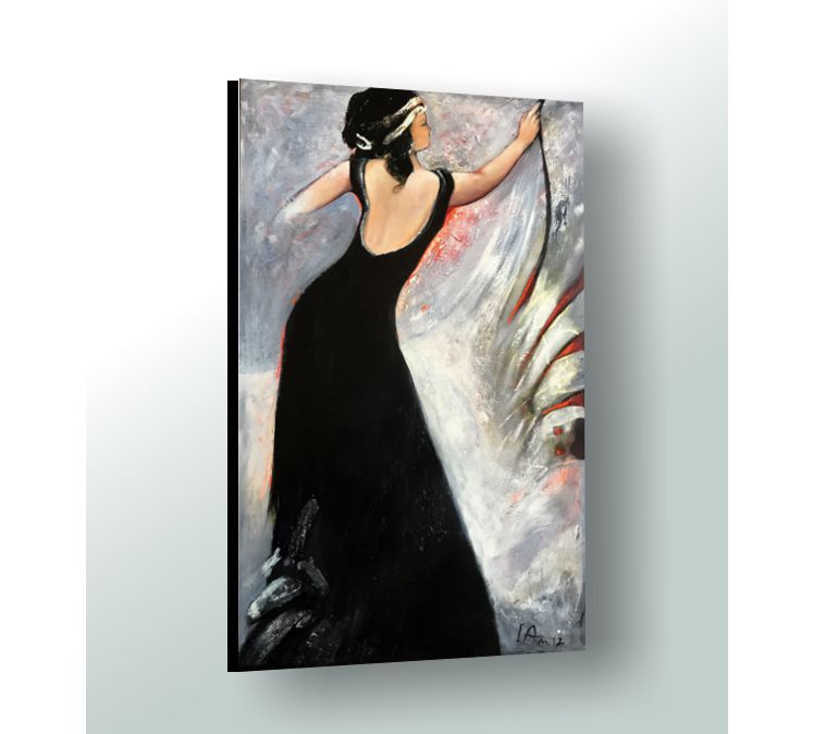 Elegant Woman in Black Dress - Original Painting 32"x48" x 0.75" Acrylics on Canvas