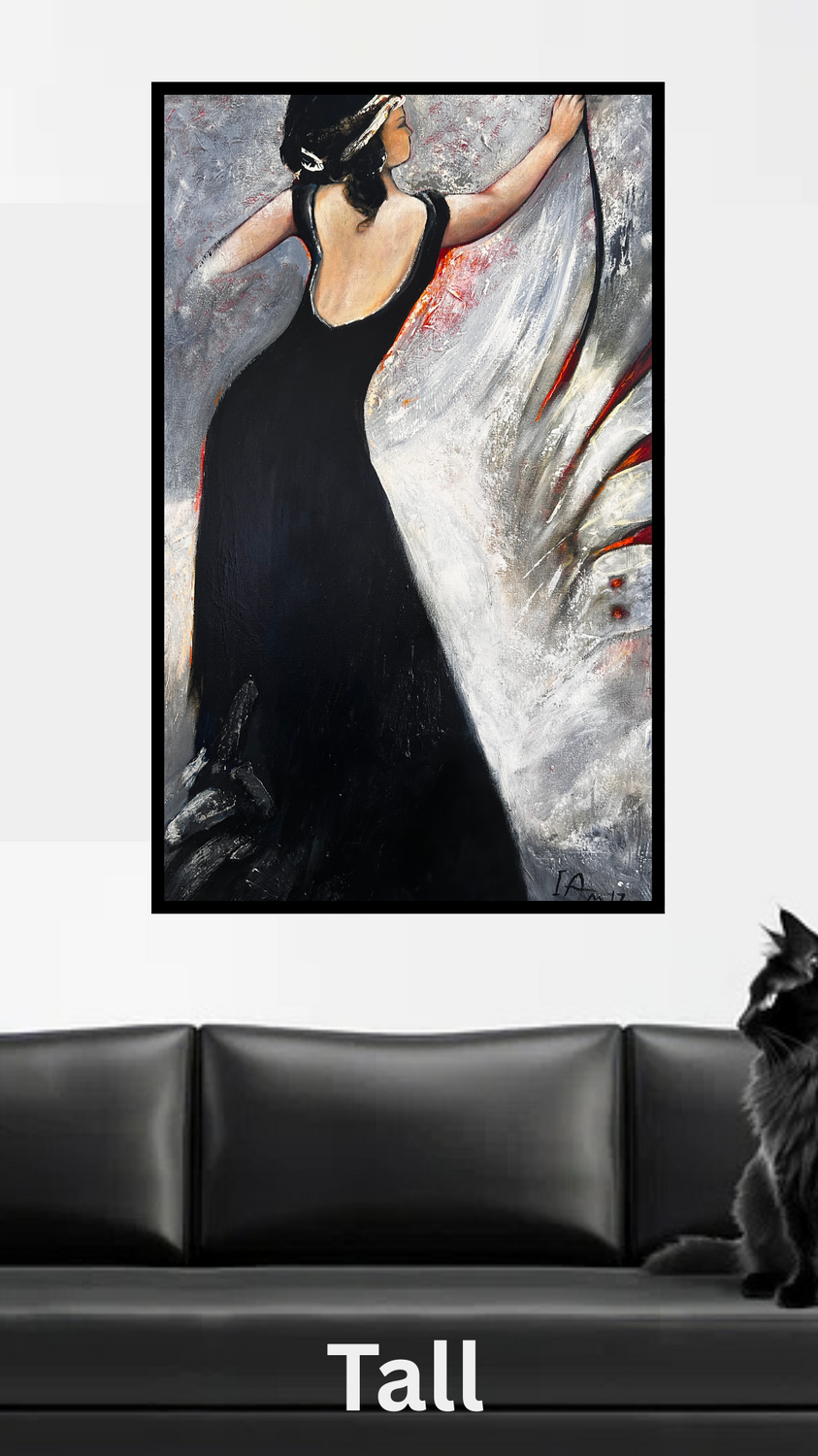 Elegant Woman in Black Dress - Original Painting 32"x48" x 0.75" Acrylics on Canvas