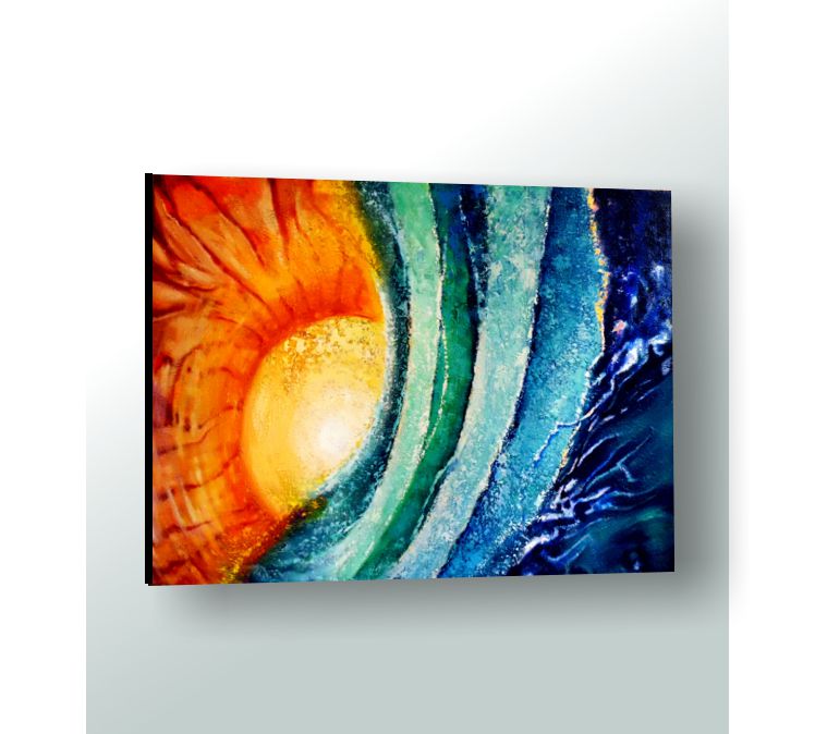 Solar Flare Abstract Wave Acrylics on Canvas Painting 40"x30"x0.75"  by Maya Britan