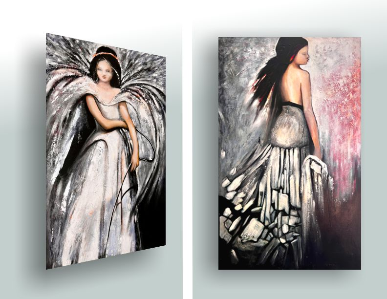 Elegant Angel Figur Painting Size 3 2" x 48" x 0.75"