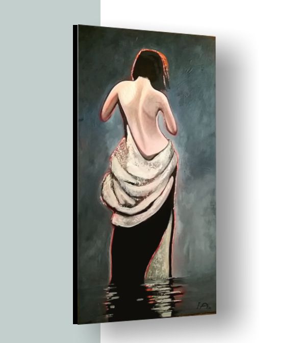 Elegant Woman Back Portrait Painting 24" x 48" x  Acrylic on Canvas"